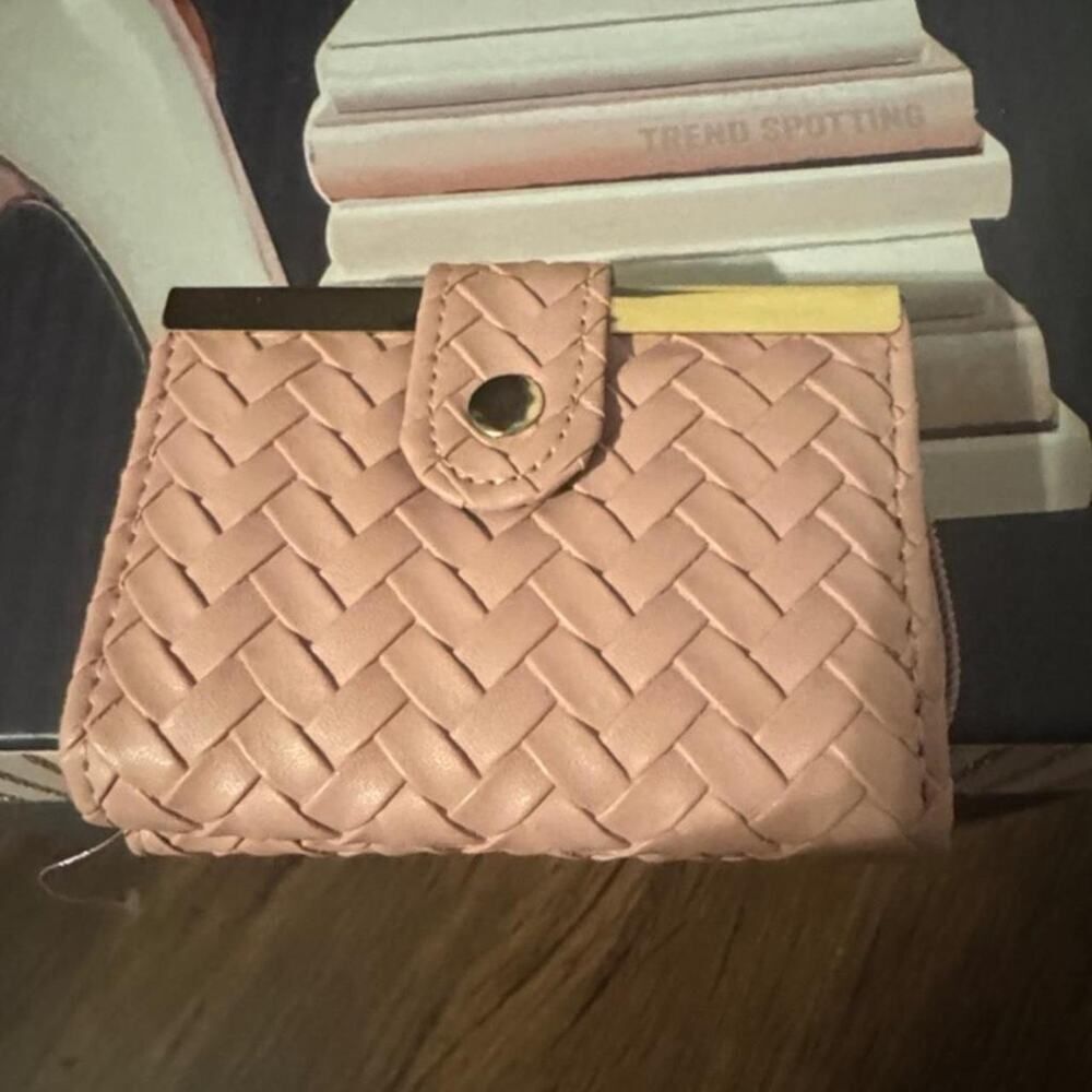 Pink woven leather wallet with